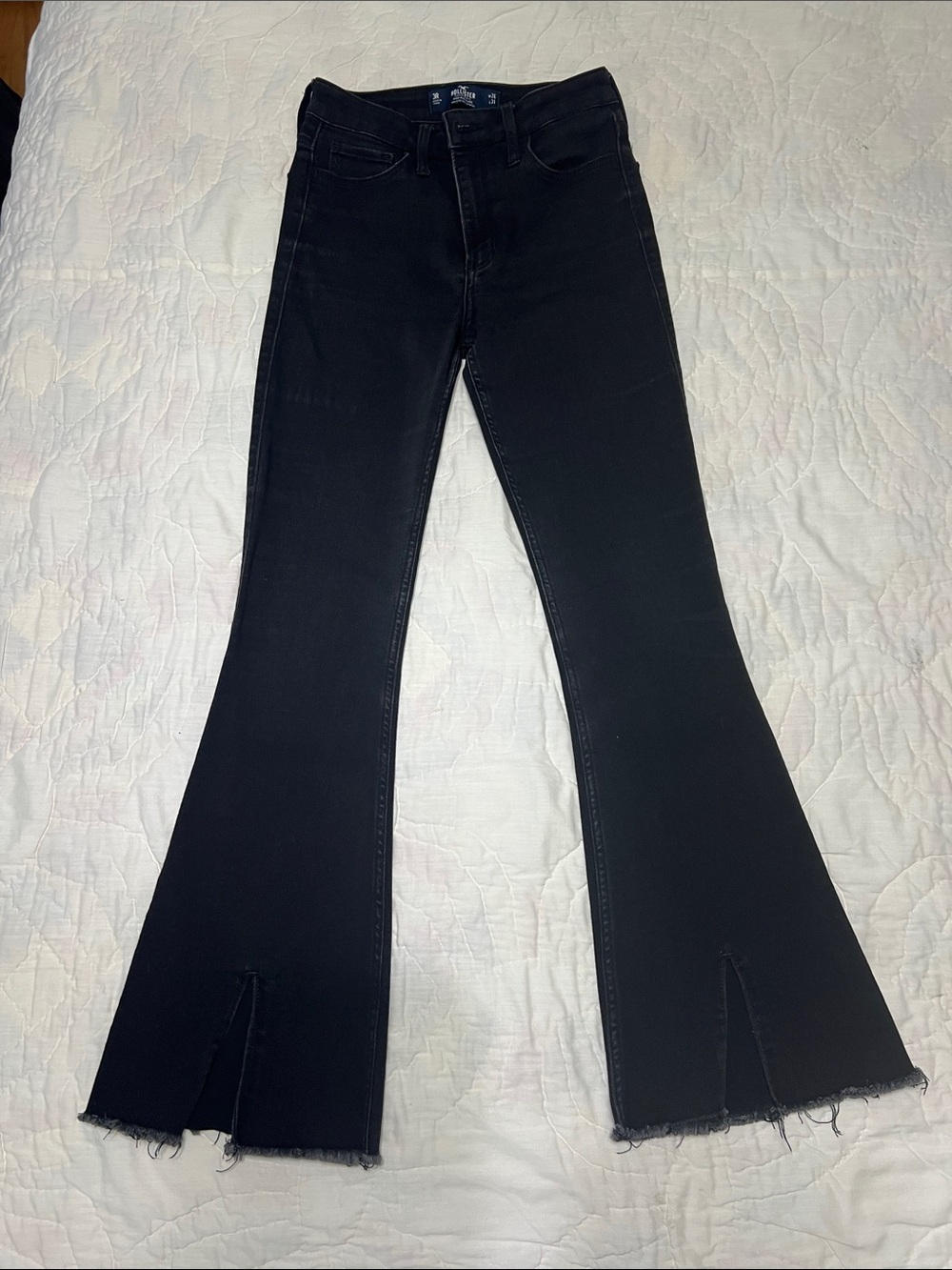 Hollister Black High-Rise Flared Jeans with Raw Hem
